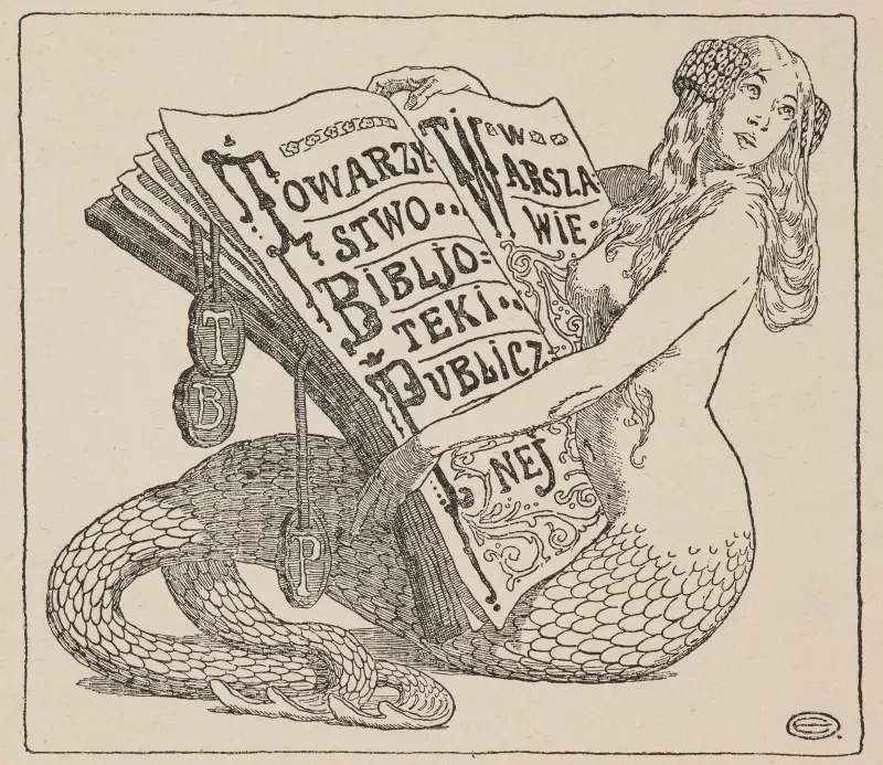 Exlibris för Stadsbibliotekssällskapet i Warszawa (1906–1928) av Edward Okuń