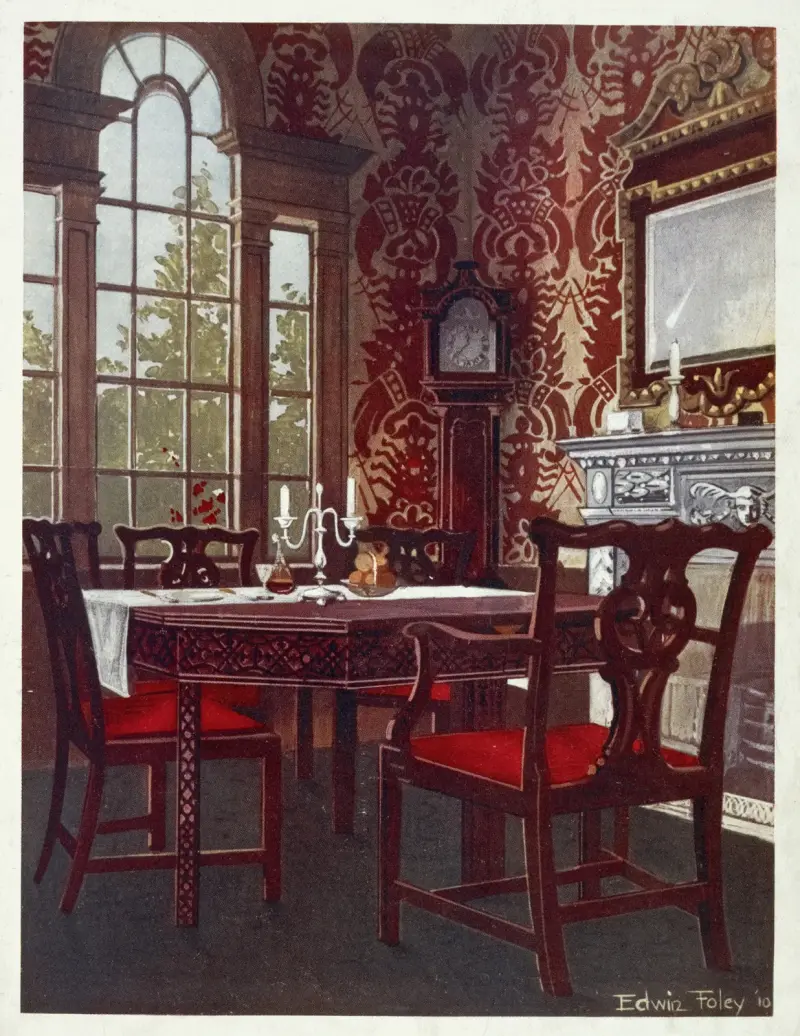 Mahogany divisible dining-tables, dining room splat-back chairs av Edwin Foley