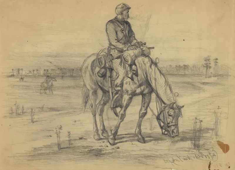 A cavalry vidette. Taking it easy av Edwin Forbes