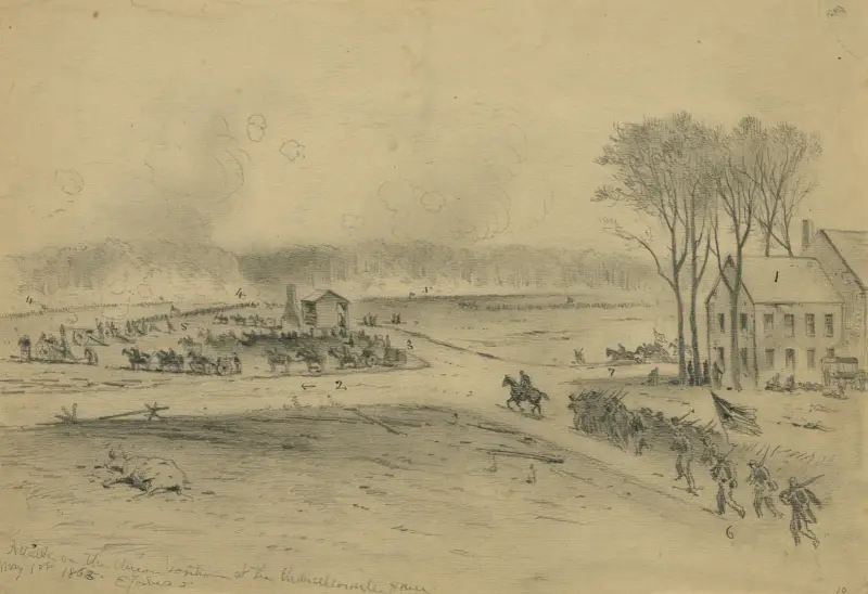 Anfall mot unionens ställning vid Chancellorsville House av Edwin Forbes