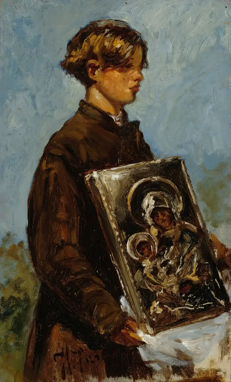 Young Boy Carrying An Icon, Sketch av Ilya Efimovich Repin