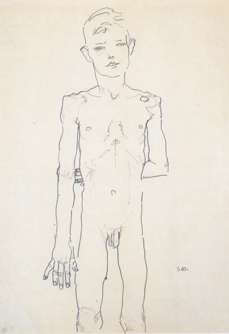 Akt eines stehenden Knaben av Egon Schiele