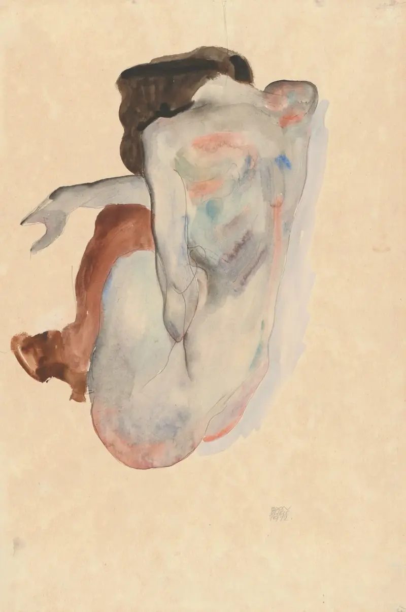 Crouching Nude in Shoes and Black Stockings, Back View av Egon Schiele