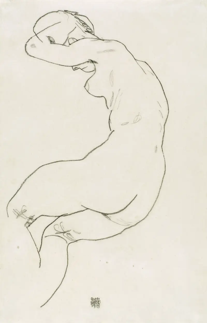 Böjd kvinnlig nakenakt av Egon Schiele