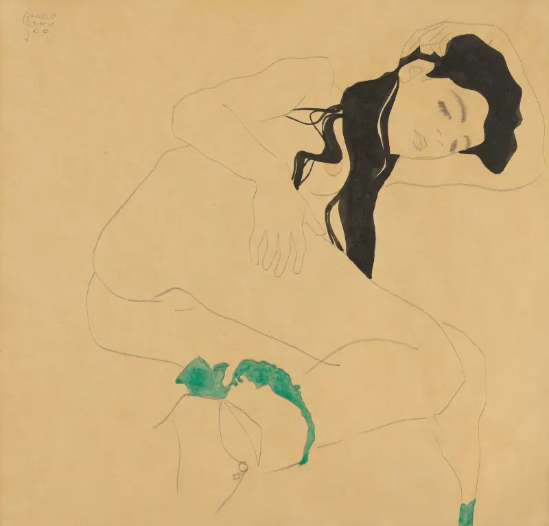 Liegender Mädchenakt von Egon Schiele