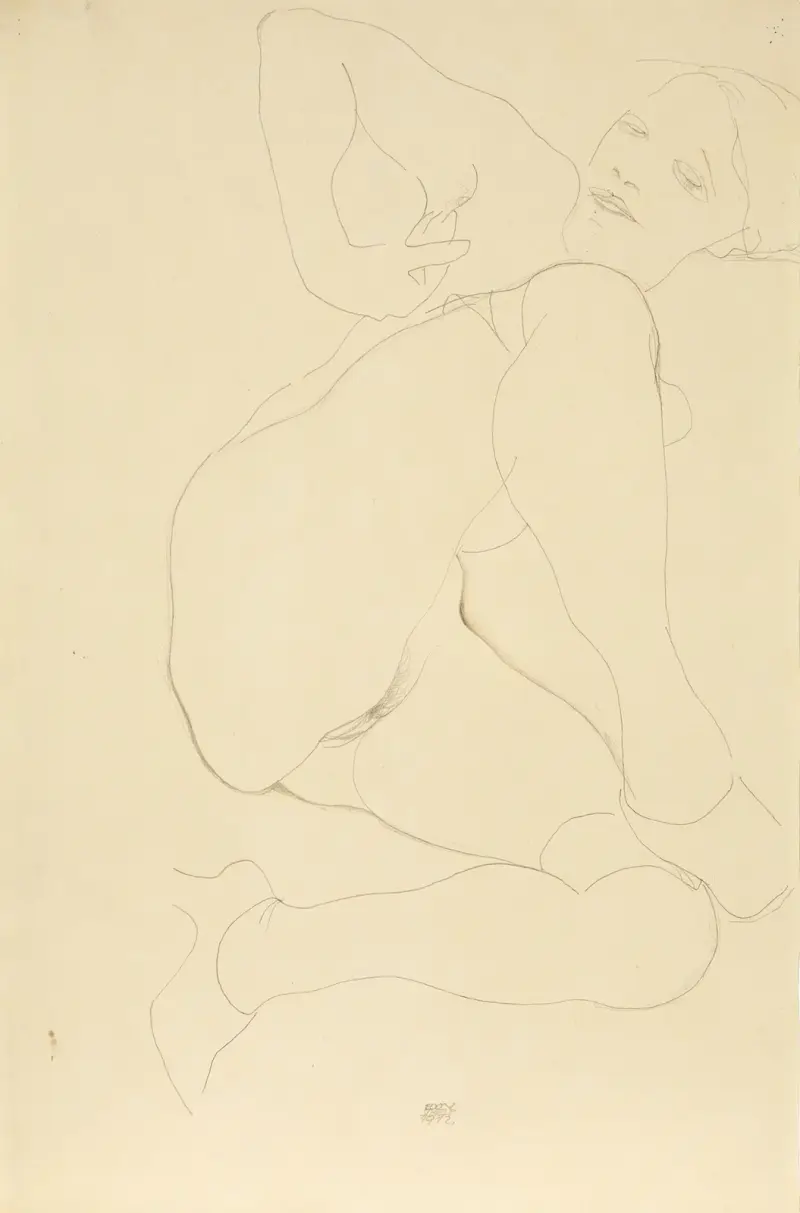 Liegender weiblicher Akt mit angewinkelten Beinen (Reclining female nude with bent legs) av Egon Schiele