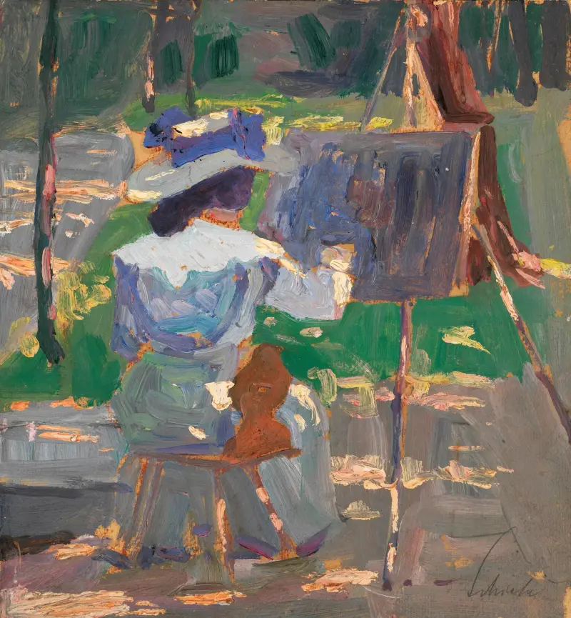 Malende Frau av Egon Schiele