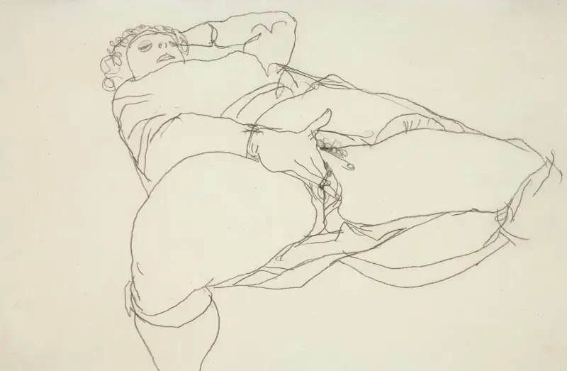 Onanierende Frau Mit Gespreizten Schenkeln (Masturbating Woman With Spread Thighs) av Egon Schiele