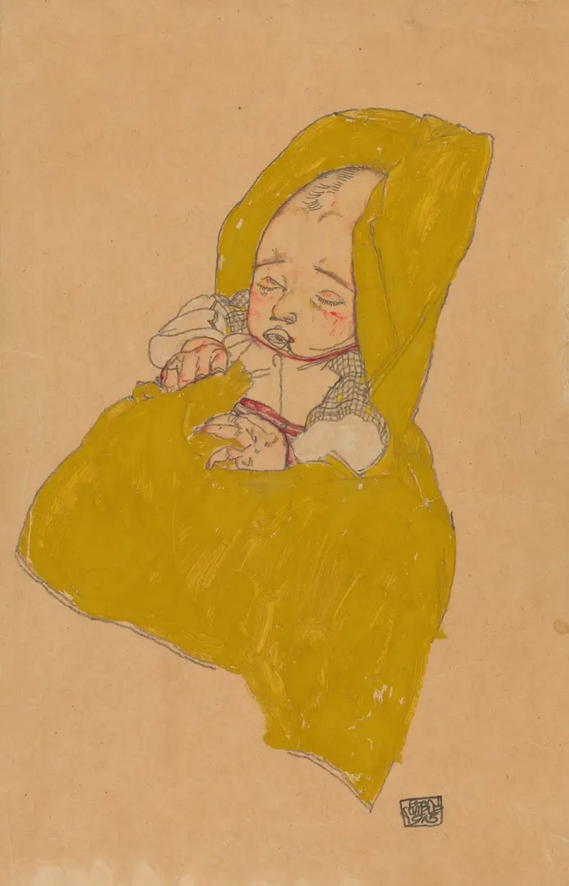 Säugling im Wickelpolster von Egon Schiele