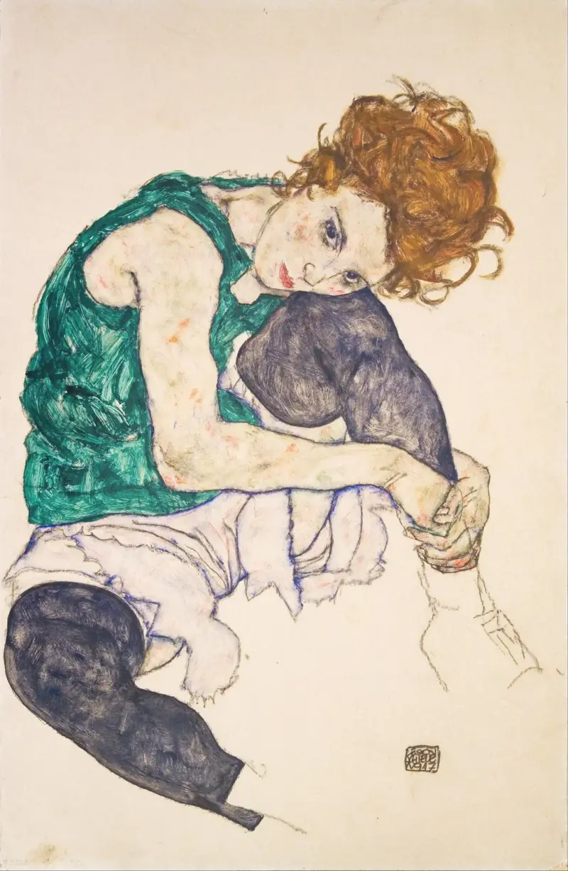 Siedząca kobieta z ugiętymi kolanami (Adele Herms), Egon Schiele