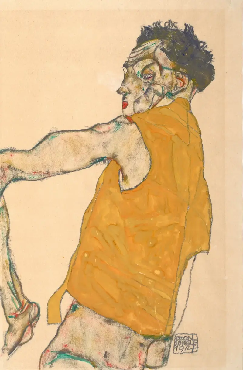 Självporträtt i gul väst, 1914 av Egon Schiele