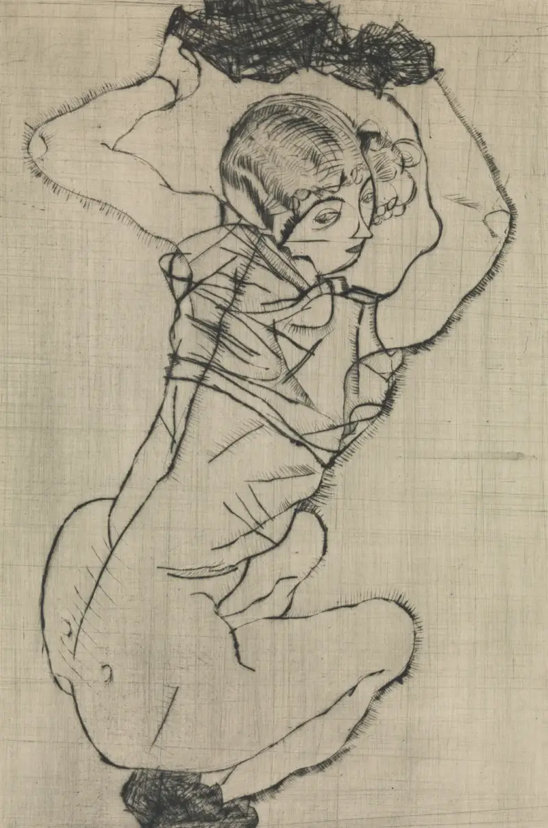 Hukande kvinna, 1914 av Egon Schiele