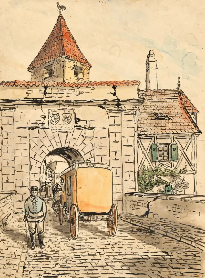Stadttor mit Kutsche (Schülerarbeit) av Egon Schiele