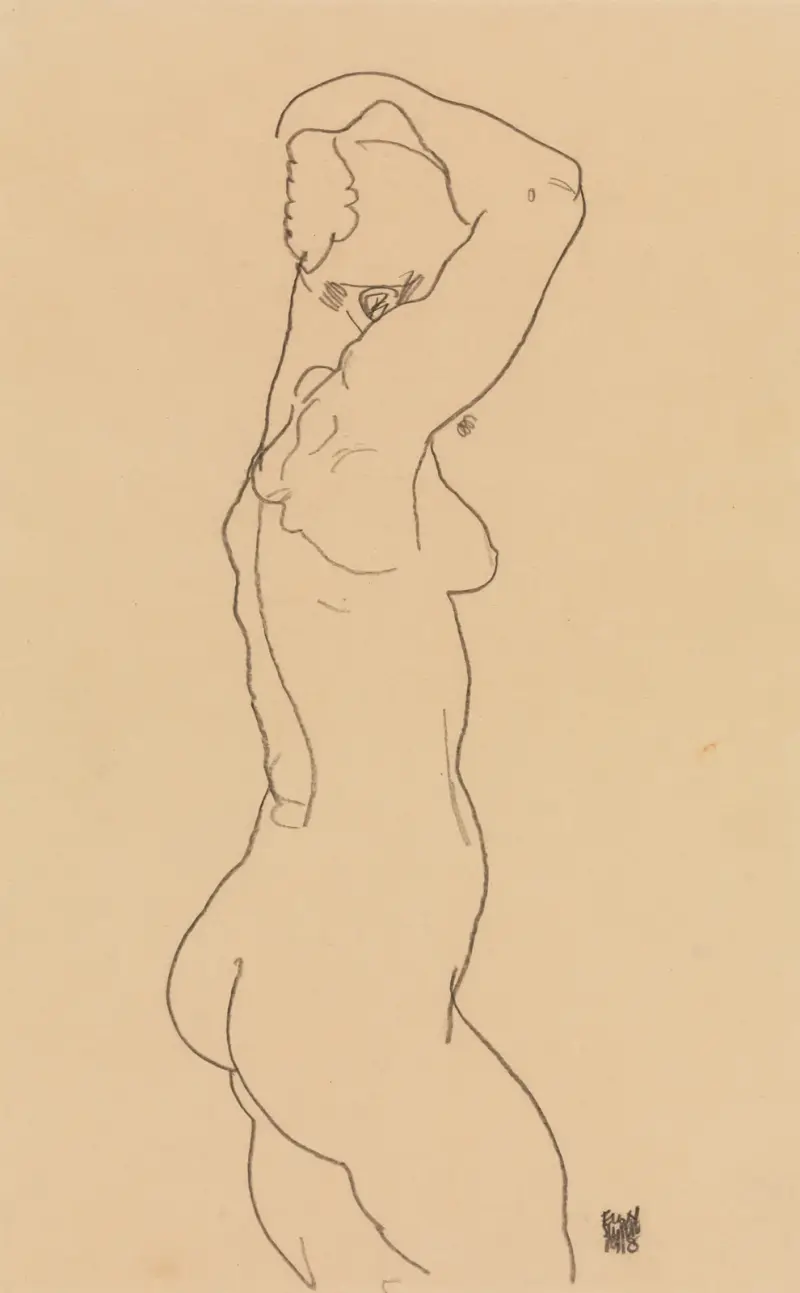 Stehender Akt, nach rechts gewandt von Egon Schiele