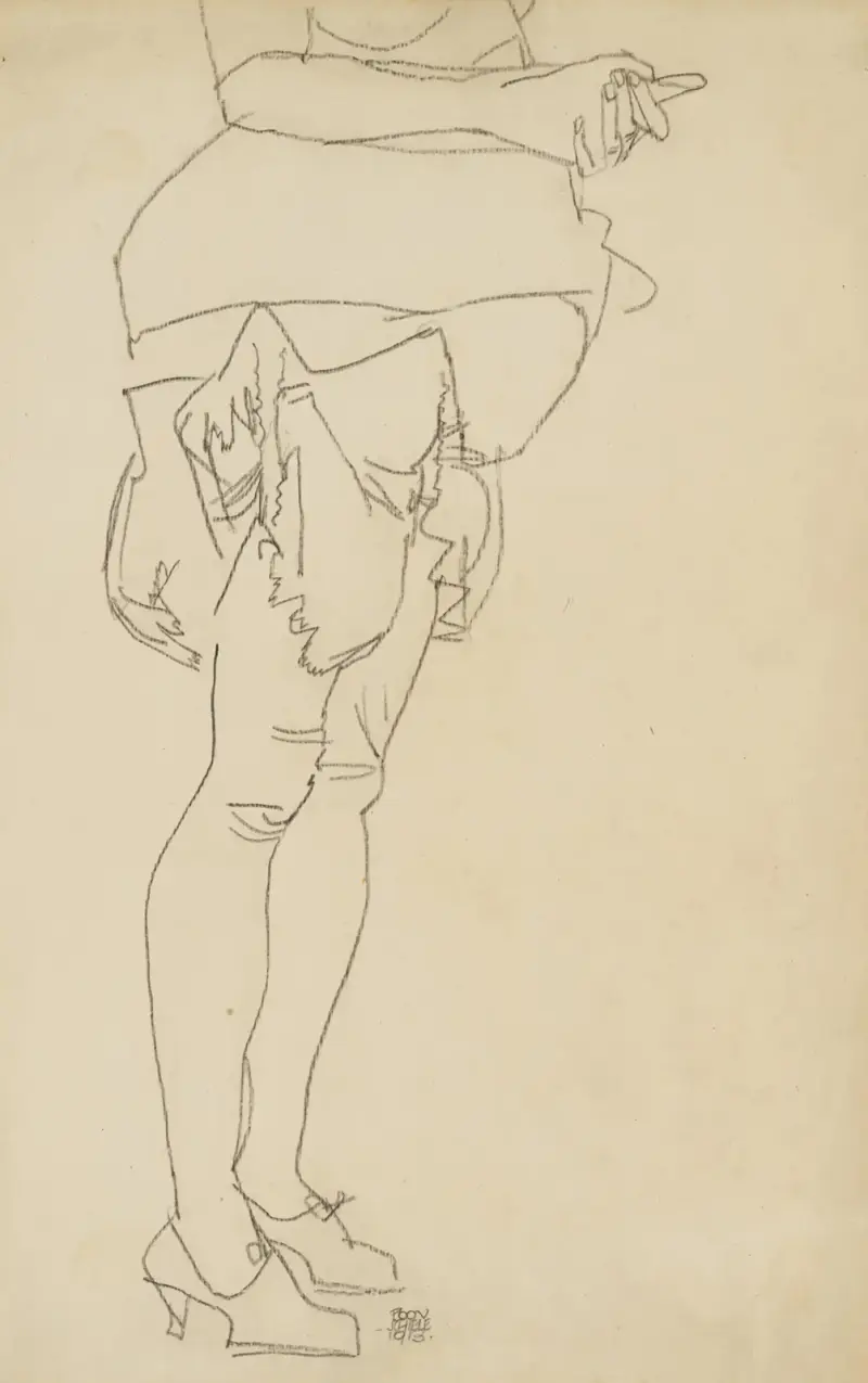 Stehende Frau, Beinstudie von Egon Schiele