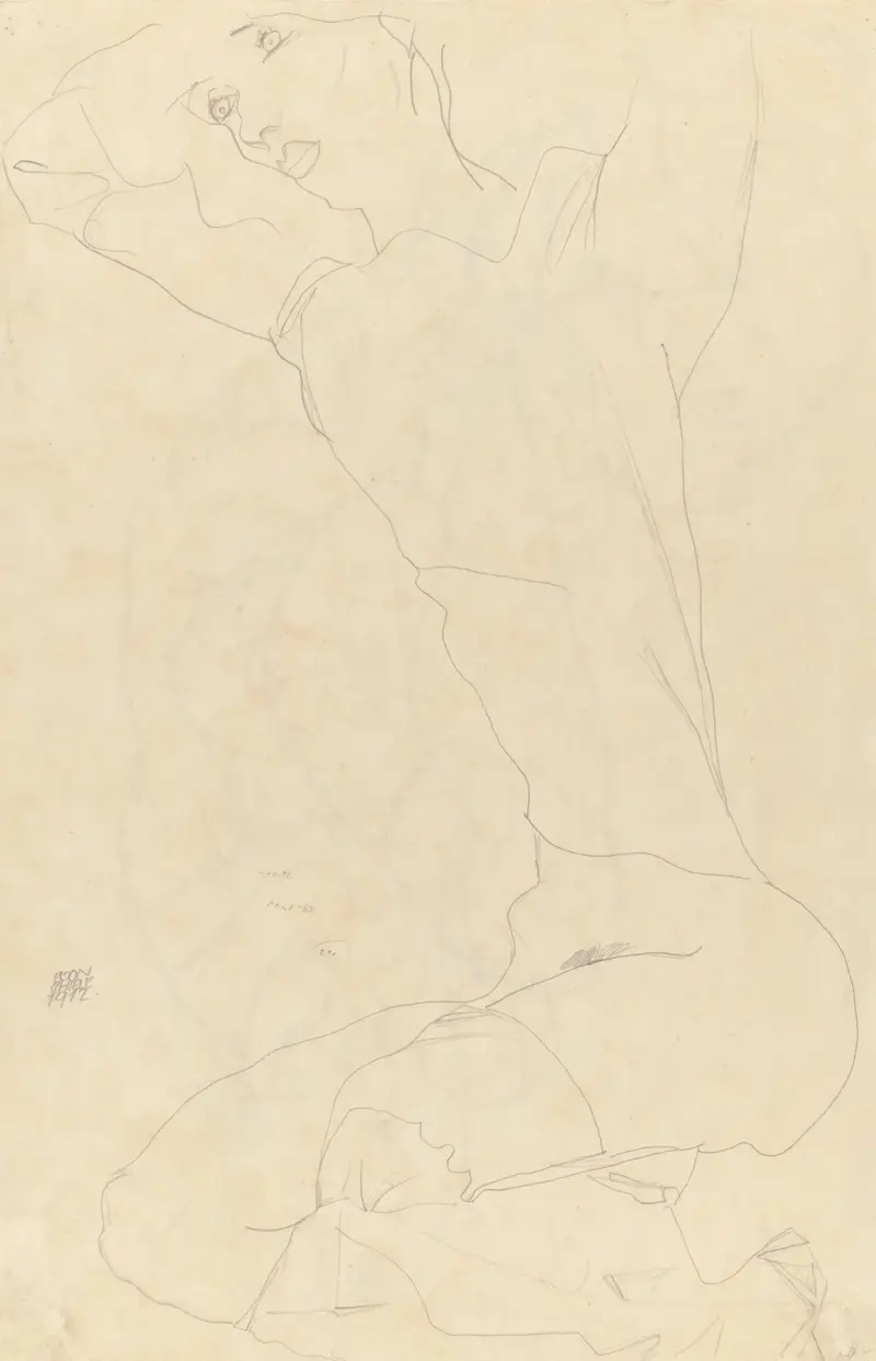 Studie für liegenden Akt mit erhobenen Armen von Egon Schiele