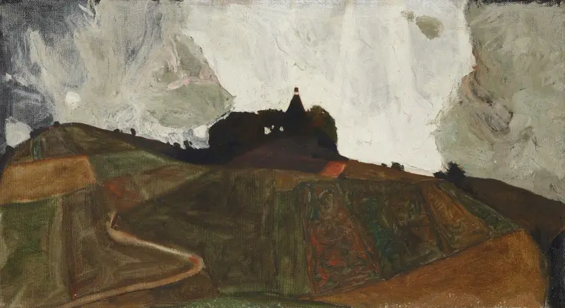Das Gewitterberg (Kapelle am Kreuzberg bei Krumau) von Egon Schiele