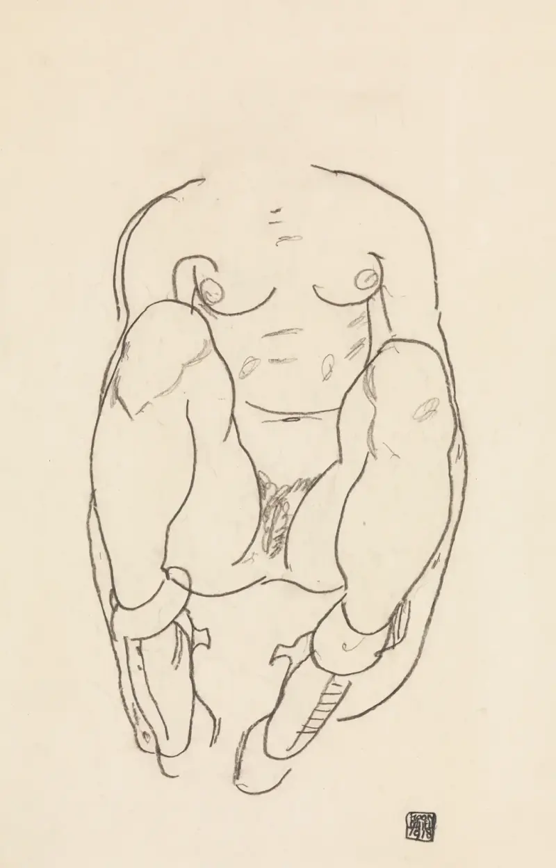 Torso of a Seated Woman with Boots av Egon Schiele