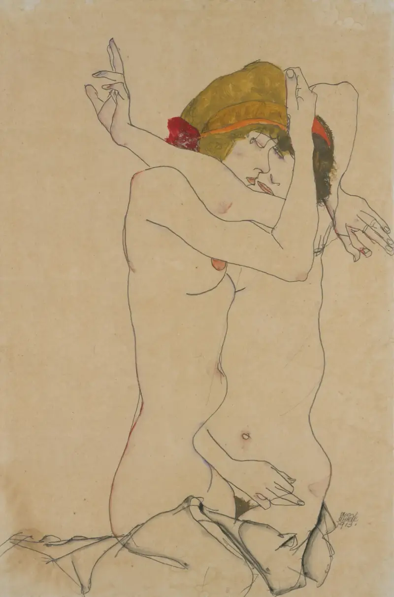 Zwei sich umarmende Frauen von Egon Schiele