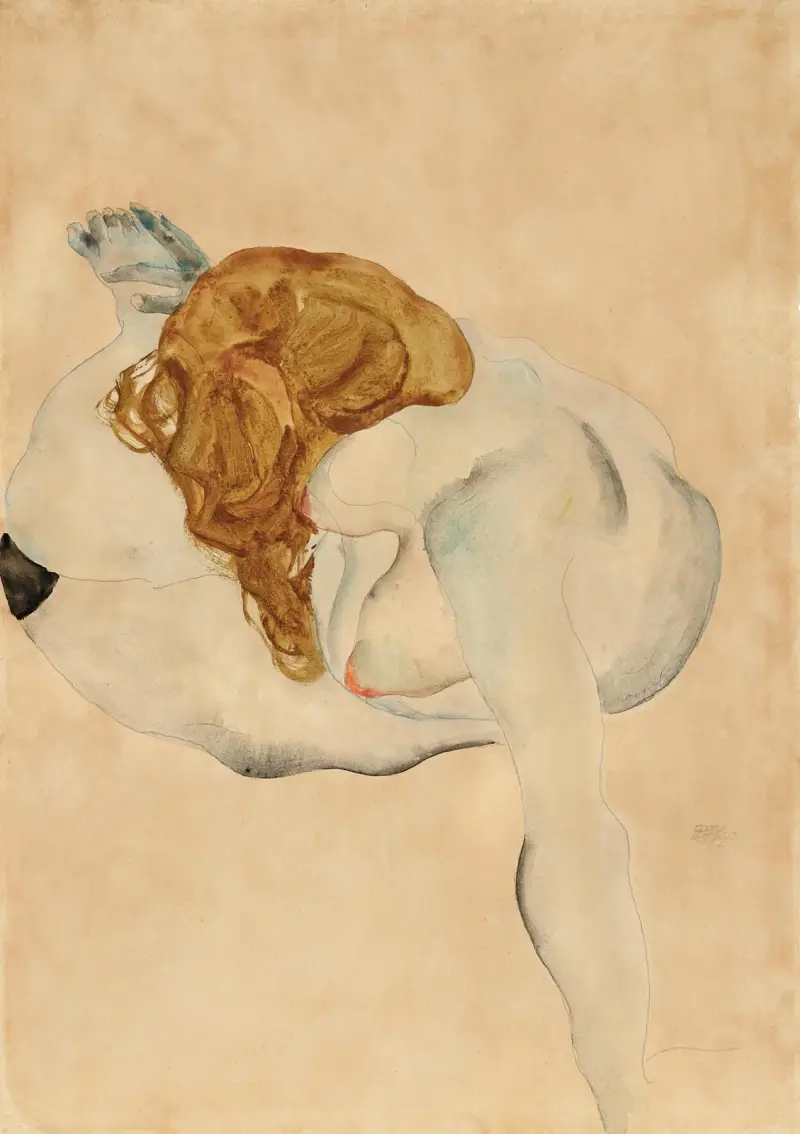 Weiblicher Akt auf ihren Arm gestützt (Female nude leaning on her arm) av Egon Schiele