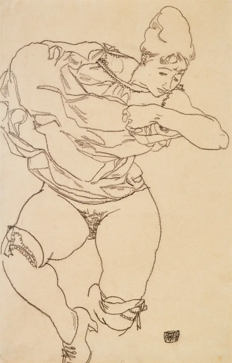 Woman Undressing av Egon Schiele