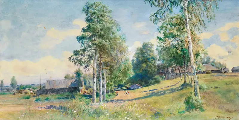 Rysk by om våren av Konstantin Egorovich Makovsky