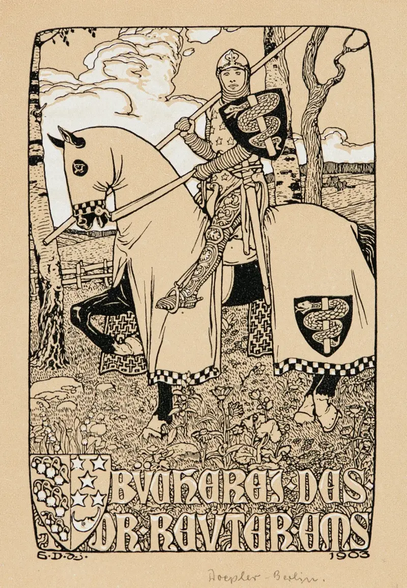 Bokmärke; Dr. Reuter Ems bibliotek av Emil Doepler