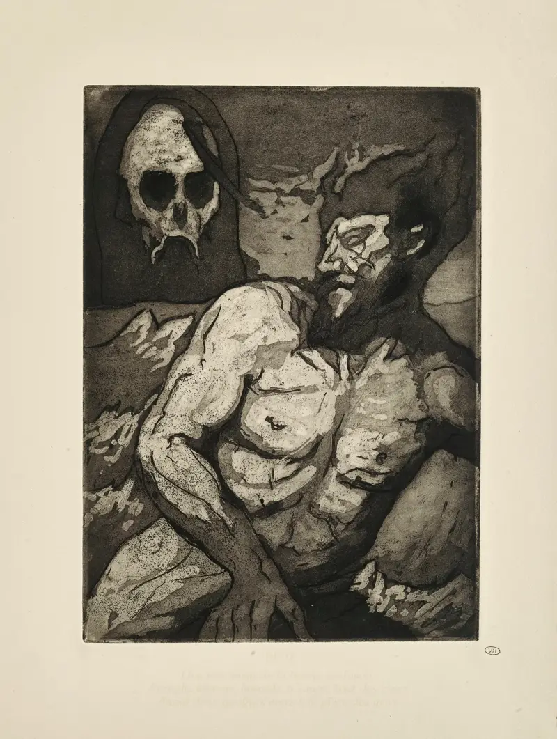 Nr 9 – Ett huvud steg ur den djupa dimman, blint, enormt, fasansfullt, vid himlens andra ände, med två avgrunder av Emile Bernard