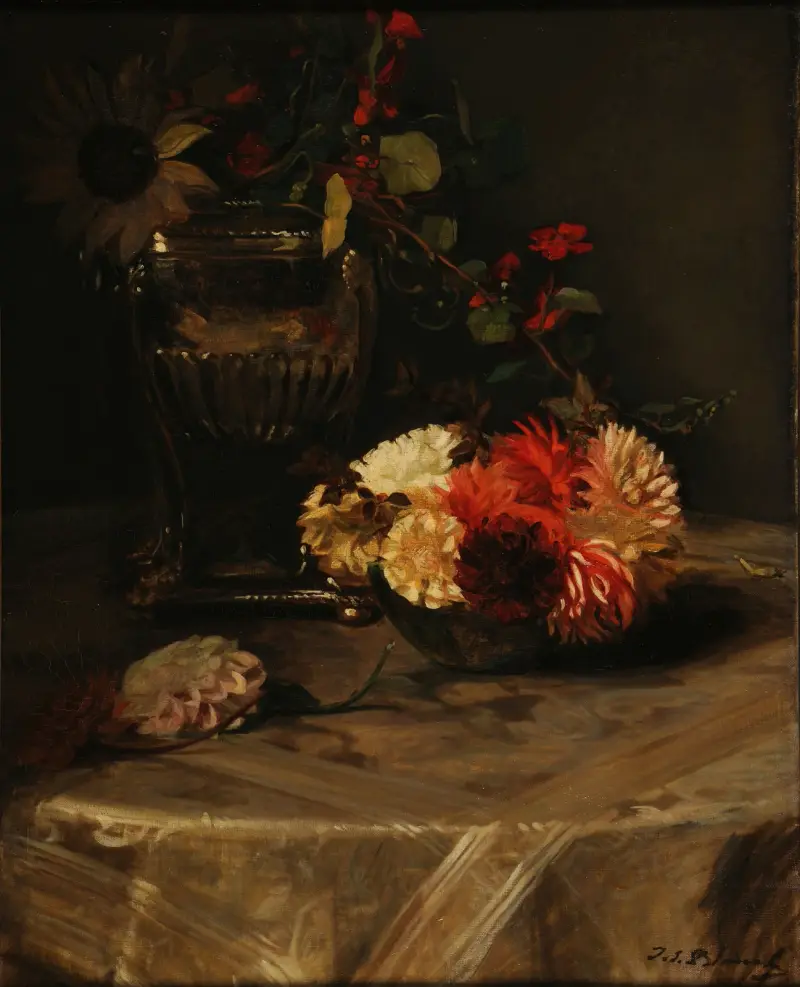 Dahlien und Kapuzinerkresse bei der Silbervase, 1904 von Jacques-Émile Blanche