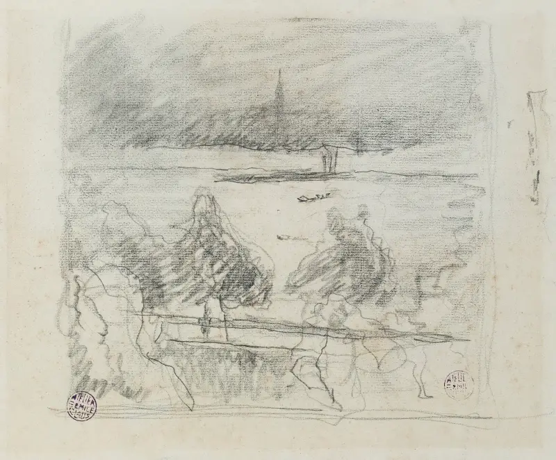 Vy över Themsen i London (studie) av Emile Claus