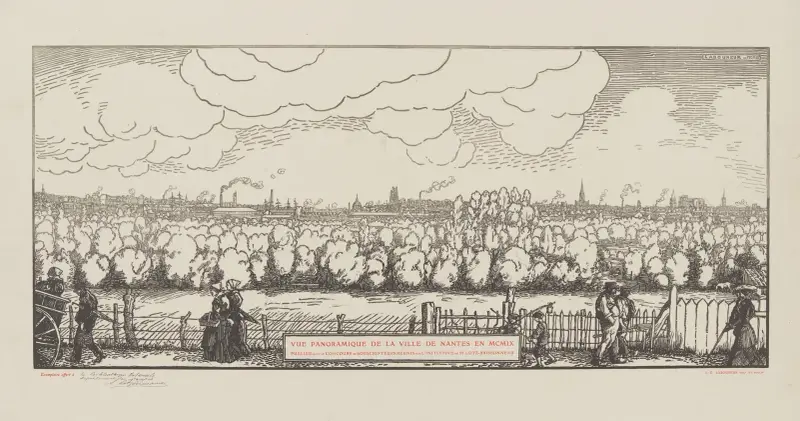 Panoramavy över staden Nantes av Jean-Émile Laboureur