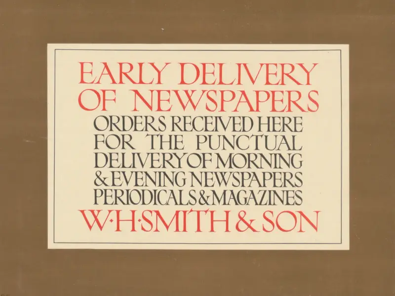 Tidig tidningsutdelning. W. H. Smith & Son av Eric Gill