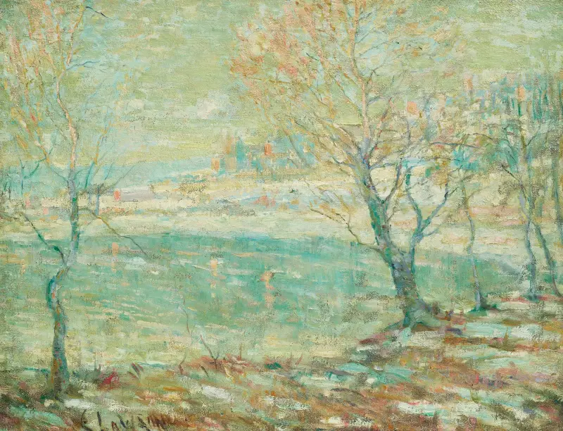 Inwood vid Hudsonfloden, i snö av Ernest Lawson