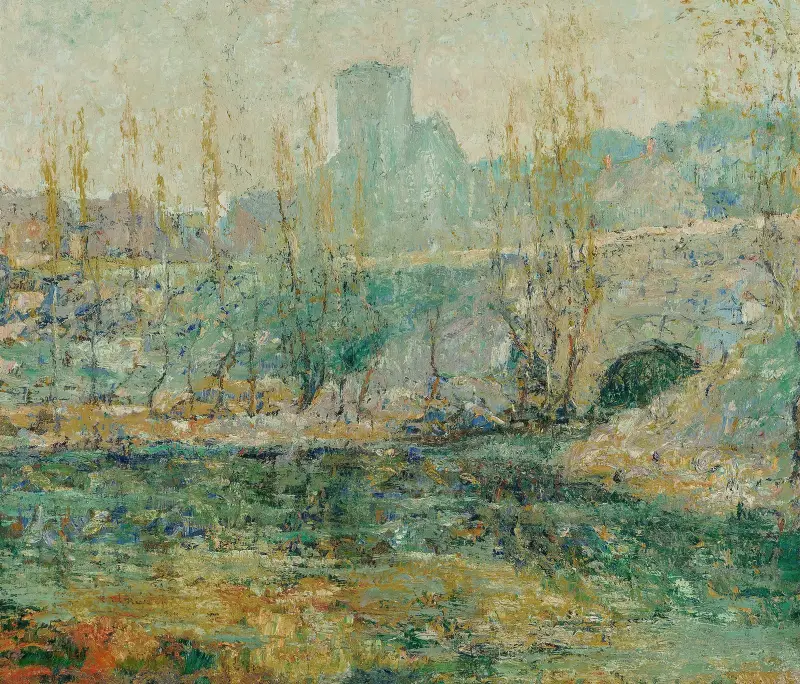 Dammen och Gapstow Bridge, New York City av Ernest Lawson