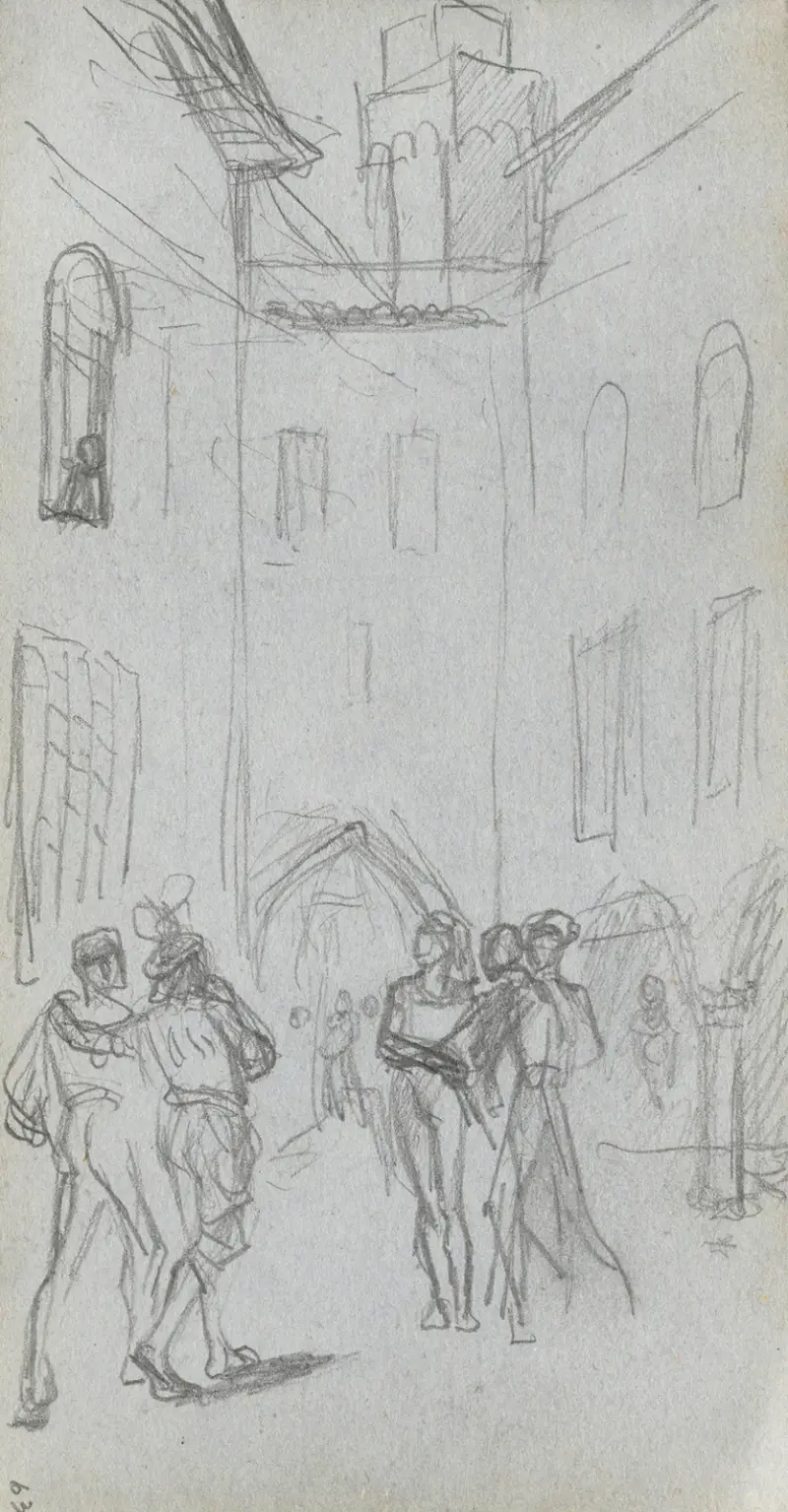 Figures in a Courtyard av Ernest Meissonier
