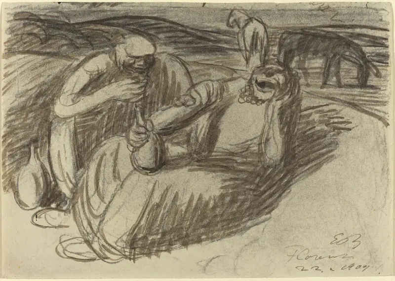 Italian Peasants with Wine Flasks av Ernst Barlach