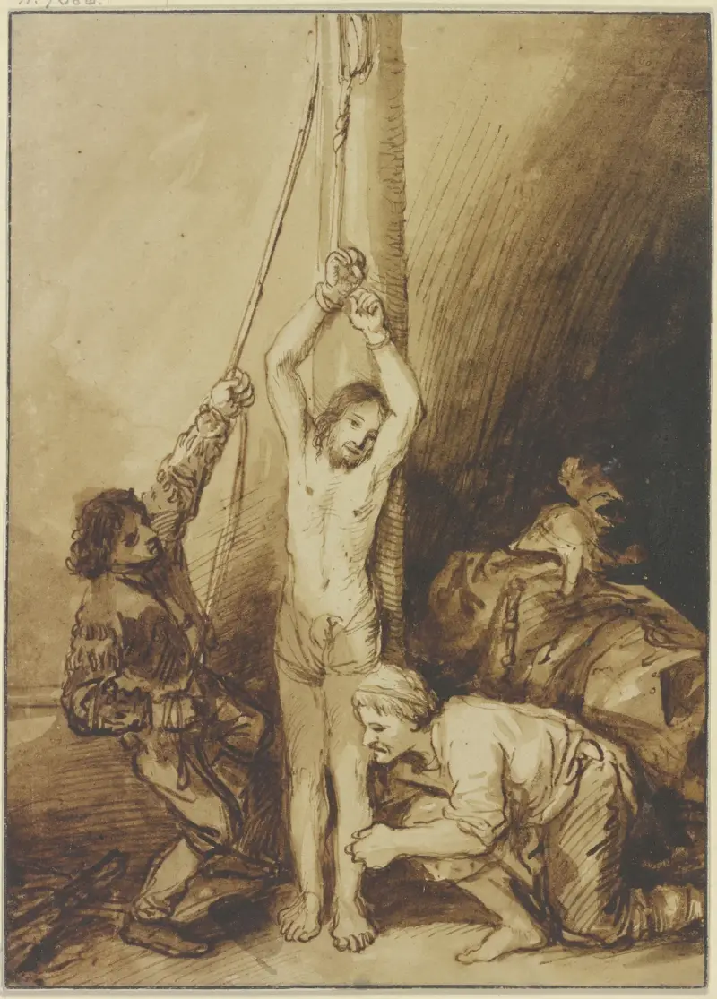 Kristus vid pelaren, i Rembrandts stil av Christian Wilhelm Ernst Dietrich