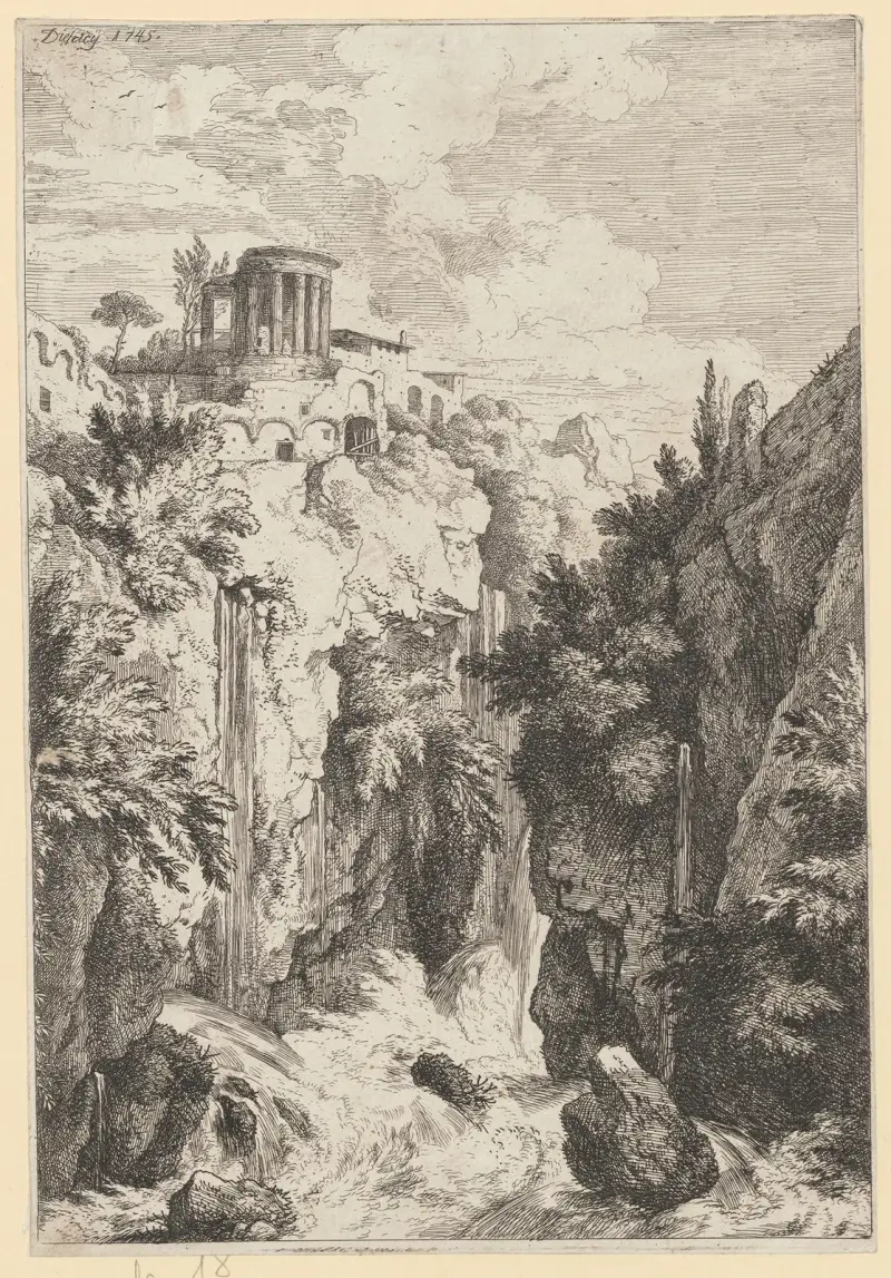 Wasserfall und Sibyllentempel in Tivoli von Christian Wilhelm Ernst Dietrich