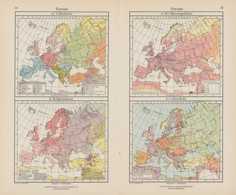 Europa; Völkerkarte, Bevölkerungsdichte von Ernst Friedrich