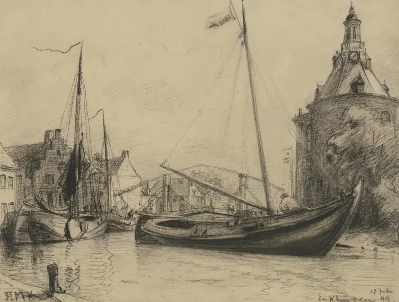Kanal med fiskebåtar av Friedrich Ernst Morgenstern