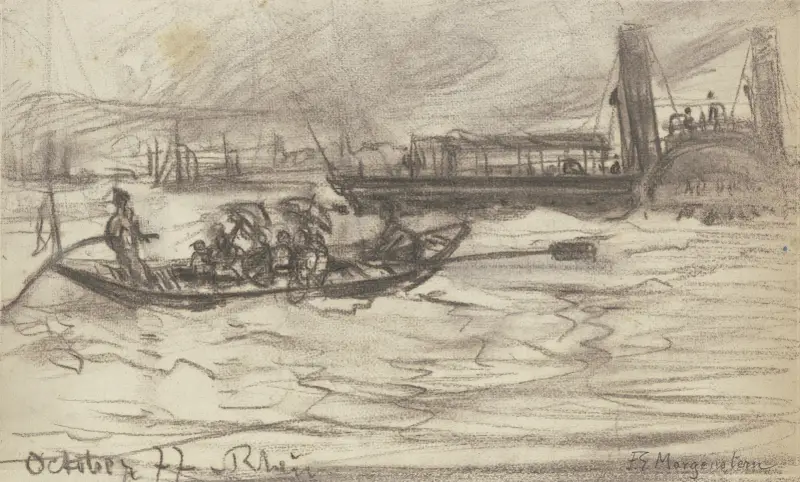 Steamer and boat av Friedrich Ernst Morgenstern