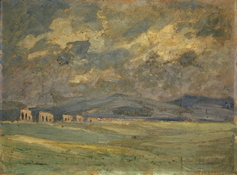 Campagna with Distant Aqueduct av Ernst Schiess