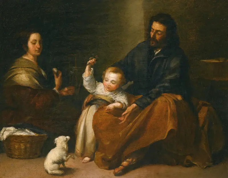 Den heliga familjen i en interiör av Bartolomé Estebán Murillo