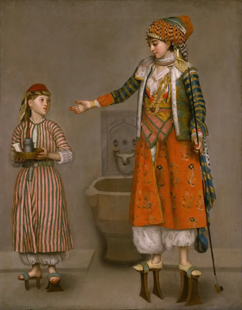 Dam i turkisk dräkt och hennes tjänare av Jean-Etienne Liotard