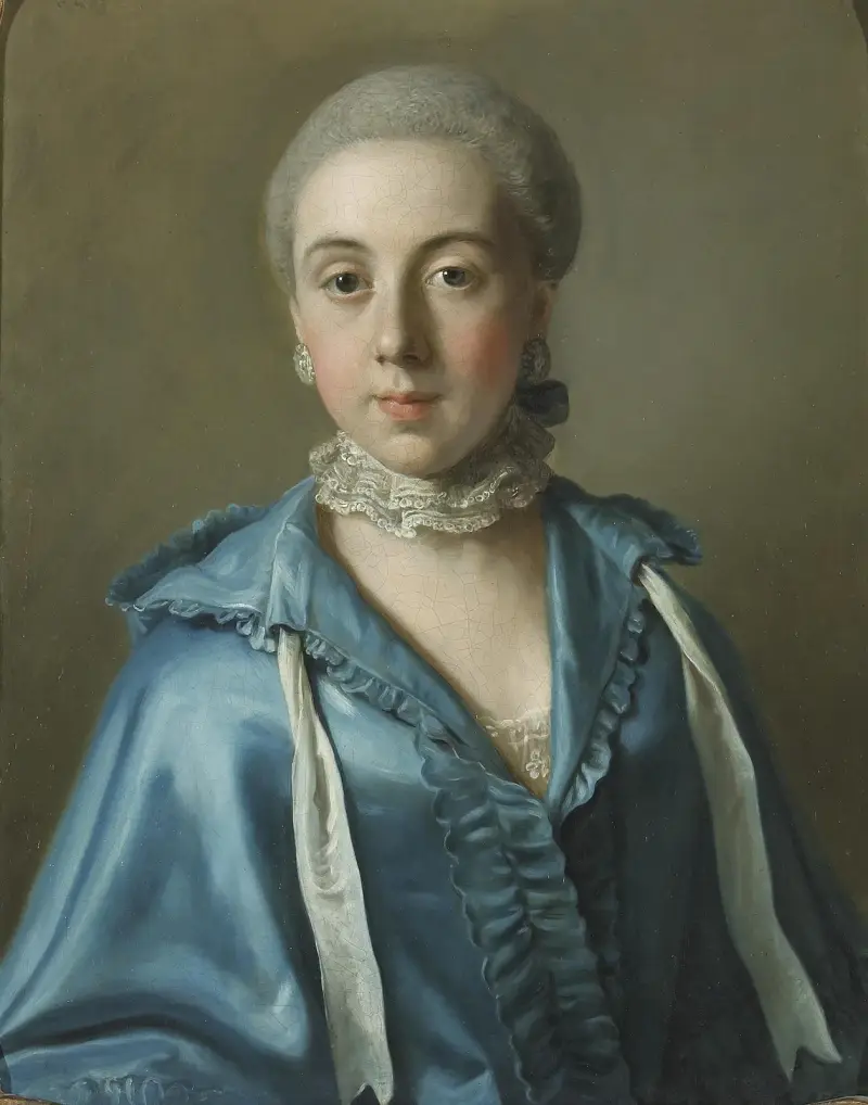 Portret damy w niebieskiej sukni z koronkowym kołnierzem, Jean-Etienne Liotard