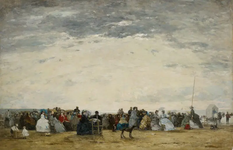 Semesterfirare på stranden i Trouville av Eugène Boudin