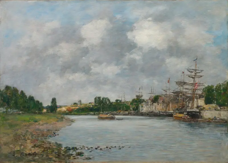 Vy över hamnen i Saint-Valéry-sur-Somme av Eugène Boudin