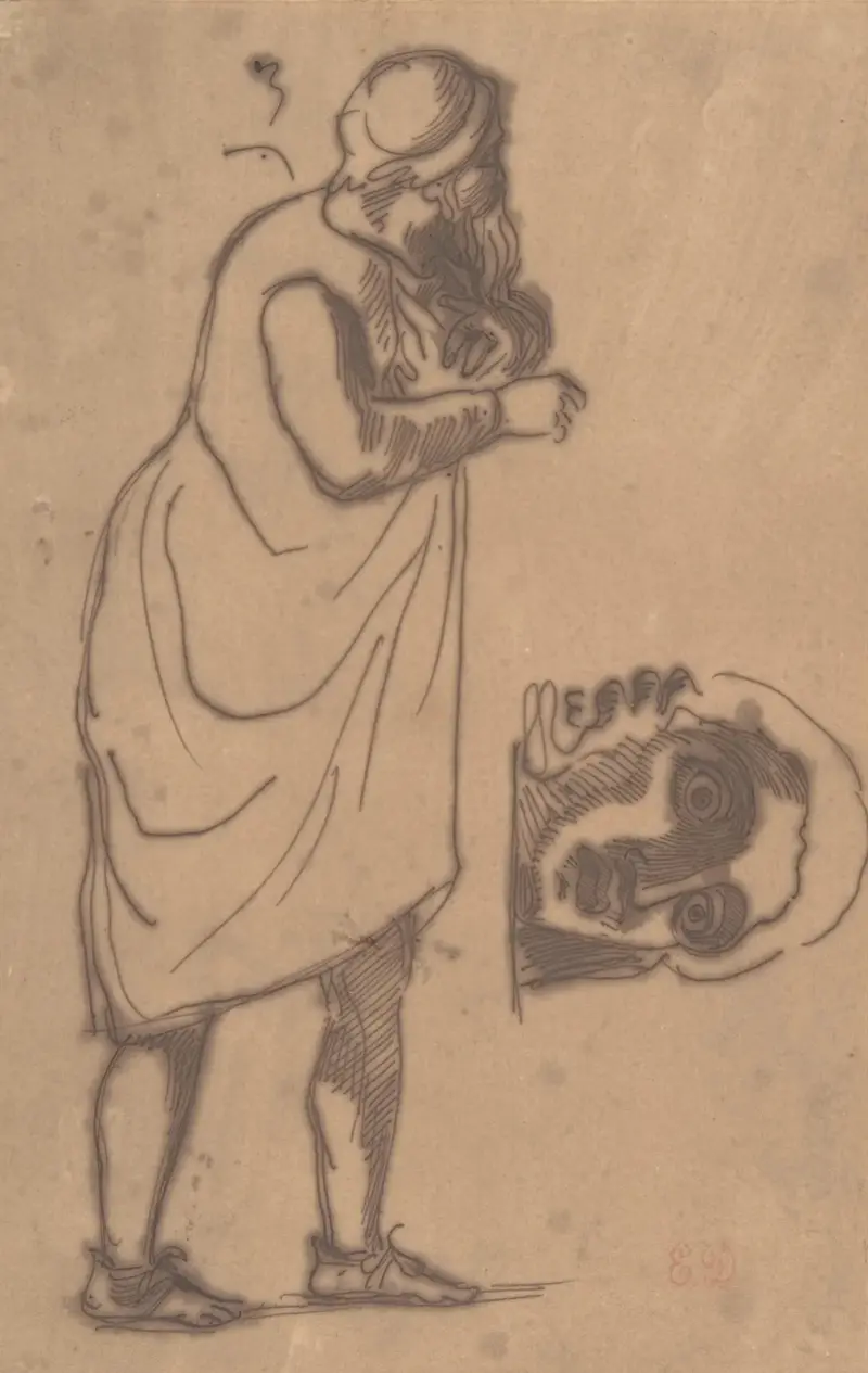 A Bearded Man, Standing, and a Classical Head av Eugène Delacroix