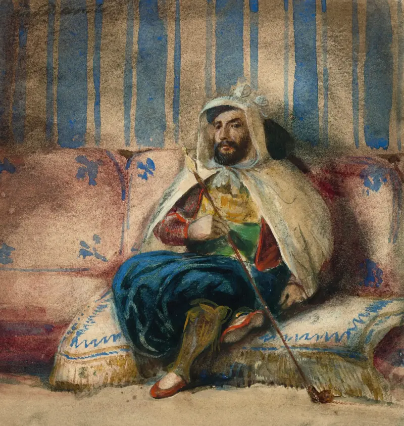 Man i orientalisk dräkt som röker på en soffa av Eugène Delacroix