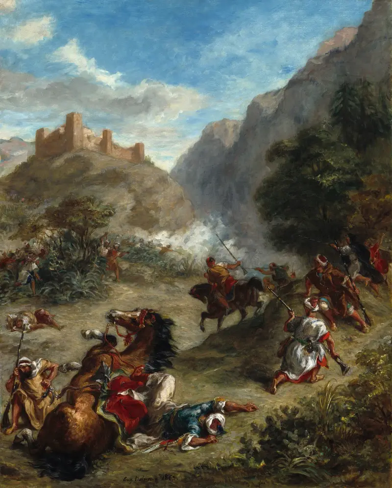 Araber in einem Gefecht in den Bergen von Eugène Delacroix